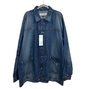 Design Lab Banger Denim Jacket Collared Button‎ Up Blue Splat Print Women 3X/44